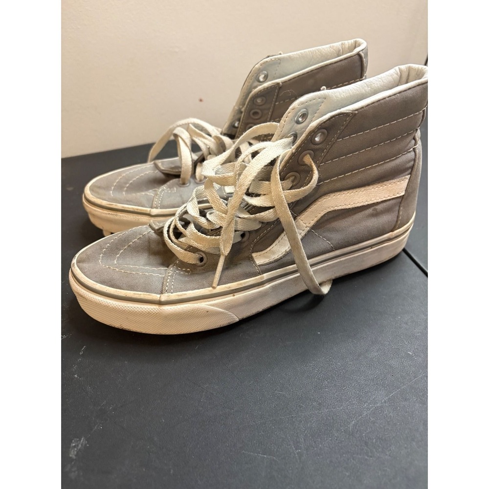 Vans Sk8-Hi High Top Sneakers Grey White Canvas Skate Shoes Mens 5 721356